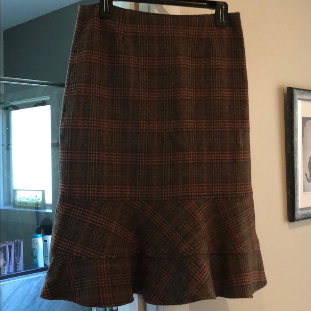 Plaid wool knee length skirt